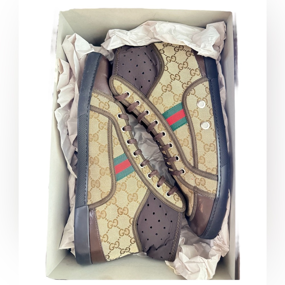 Gucci Beige and Brown High-Top Sneakers